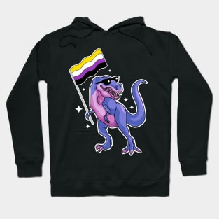 Non Binary Dinosaur Non Bino Saur Dinosaur Trex LGBTQ Pride Hoodie